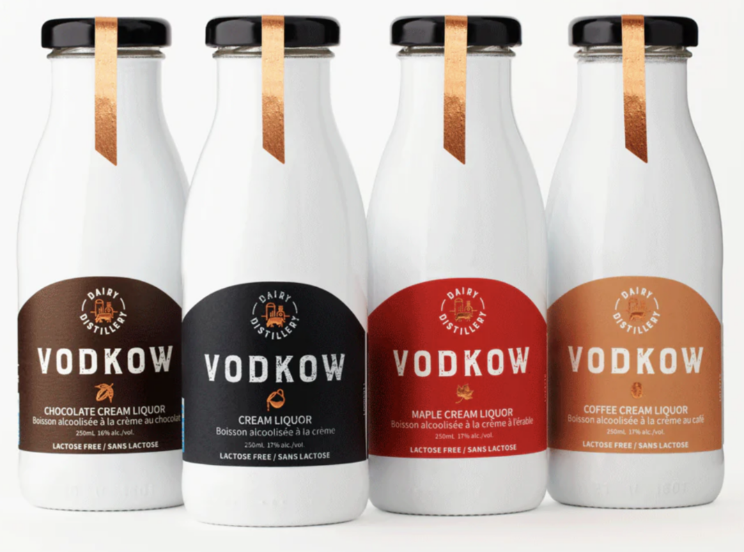 Vodkow cream liquors in a line.